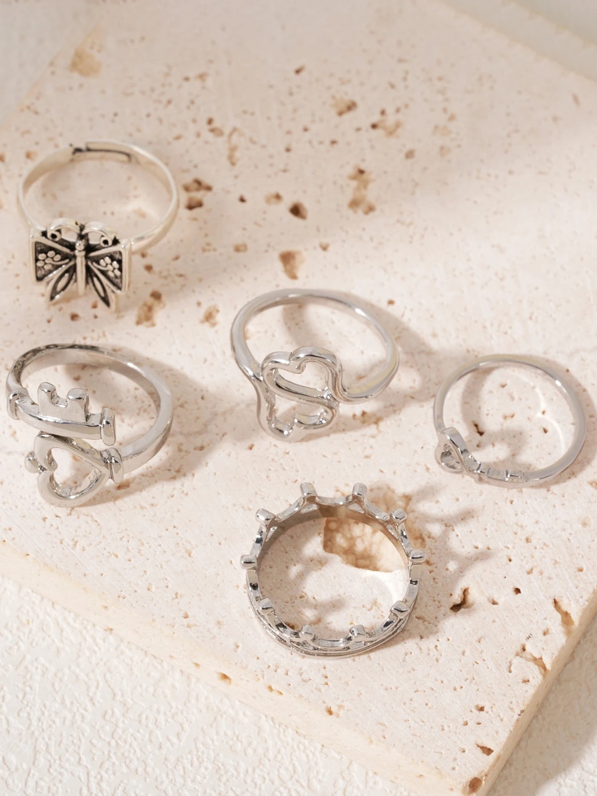 Heart Butterfly Ring Set Vintage Stackable Boho Y2K Rings Jewelry for Women