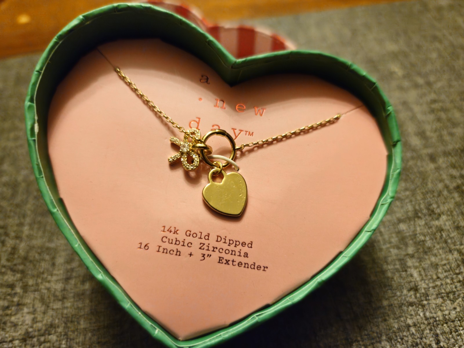 14K Gold Dipped Heart and Bow Pendant Necklace – A New Day