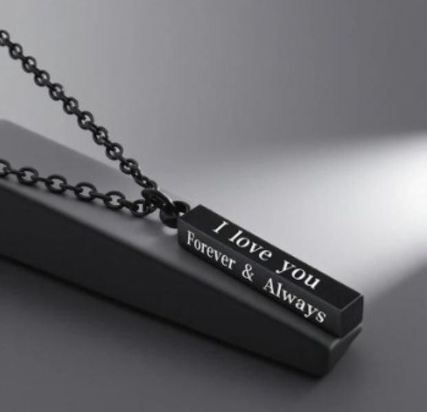 Black Column Bar Necklace I Love You Forever & Always Romantic Pendant Gift