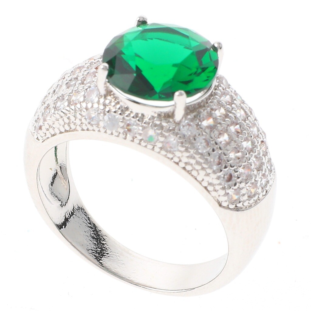 Silver Tone Copper Metal Rhodium Plated Ring With Cubic Zirconia JWZ1596-GN7
