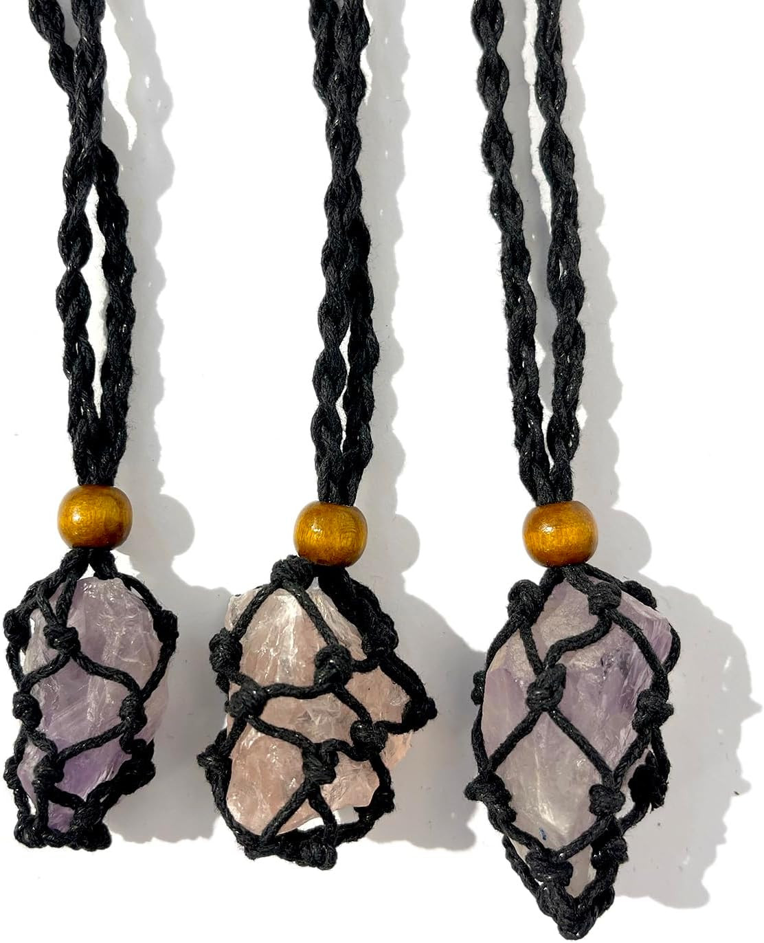 12PCS Handmade Extra Super Large Black Necklace Crystal Holders Cord Quartz Cage