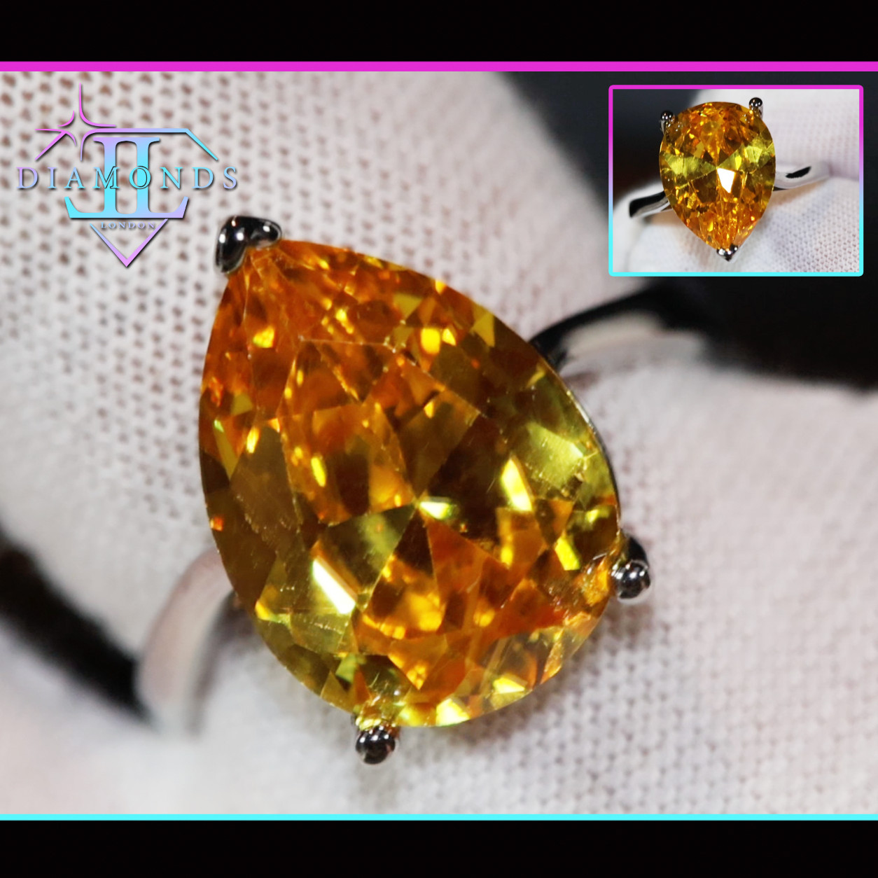 Yellow Diamond Pear Ring, Yellow Simulated Diamond Ring, Yellow Teardrop Ring