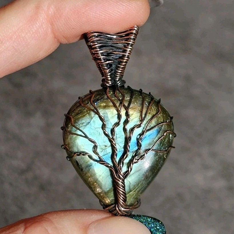 Labradorite Jewelry Copper Love Gift Wire Wrapped Tree Of Life Pendant 1.61″ NEW