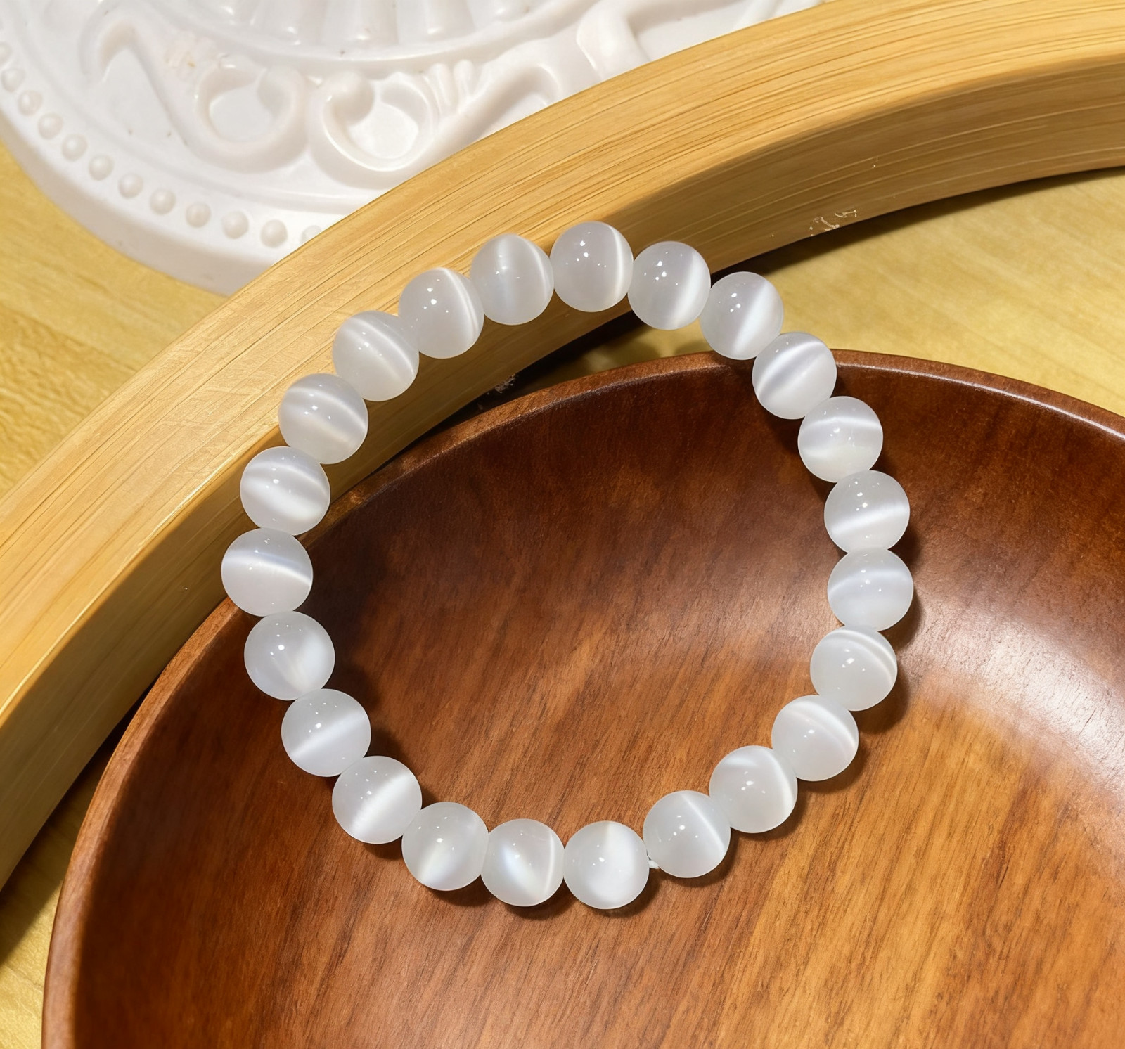 Natural Selenite Stone Stretch Bracelet 8mm Gemstone Beads Healing Crystal Gifts