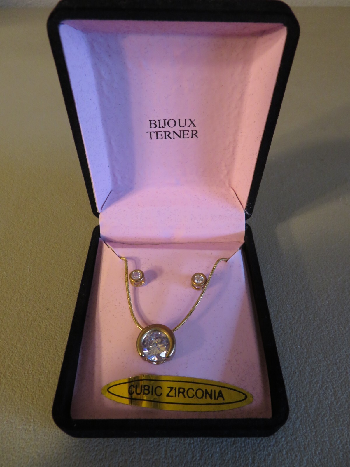 NEW Vintage Bijoux Terner Signed Gold Color Cubic Zirconia Necklace & Earrings