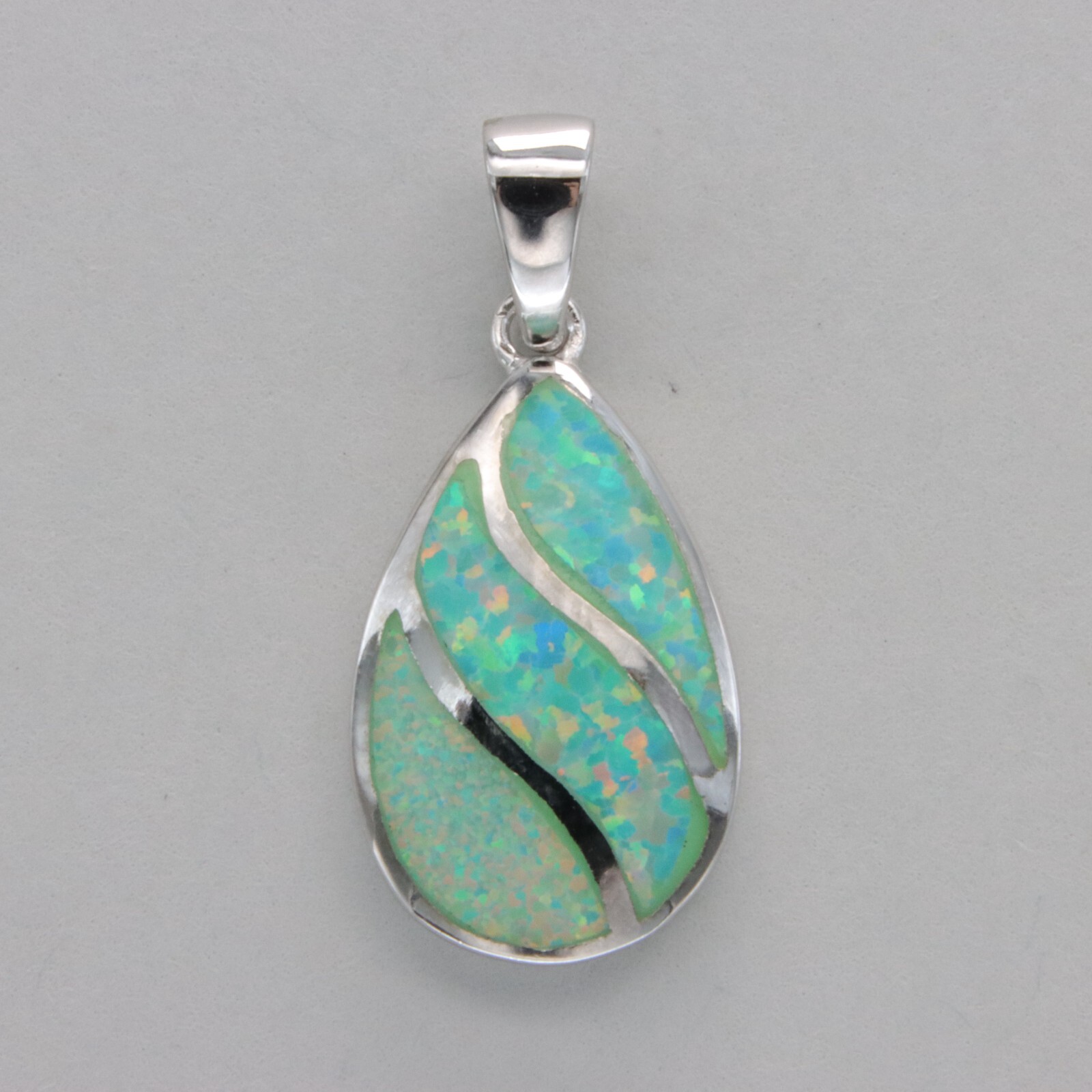 Green Swirl FIRE OPAL Teardrop Drop Pendant 925 STERLING SILVER Rhodium #51e