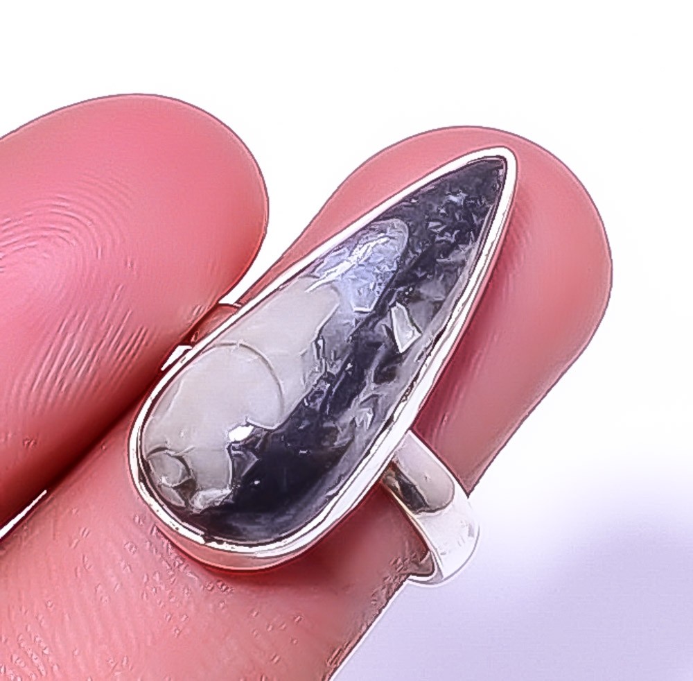 Fossil Orthoceras – Morocco 925 Silver Plated Jewelry Ring s.8 T963