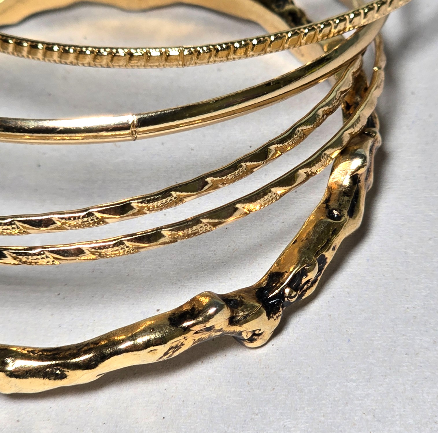 Boho Layered Style Set of 7 Gold-Tone Mixed Texture Stacking Bangle Vtg