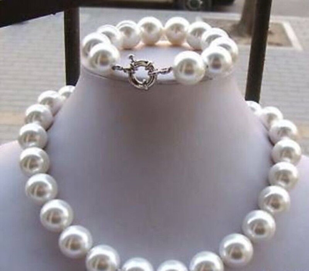 Fashion 8mm-20mm White South Sea Shell Pearl Necklace Bracelet Set 20″