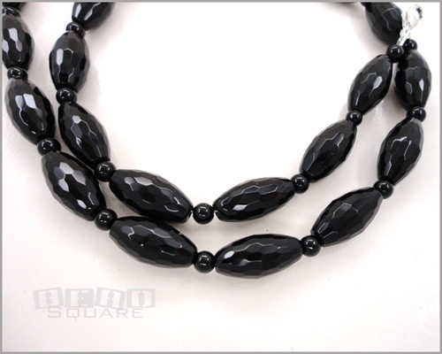 Black Onyx Agate Sparkle Faceted Oval Round Necklace Sterling Sliver Clasp 36103