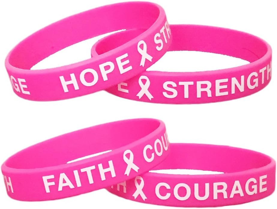 48 Pcs Breast Cancer Awareness Pink Ribbon Bracelets Rubber Wristbands Strength