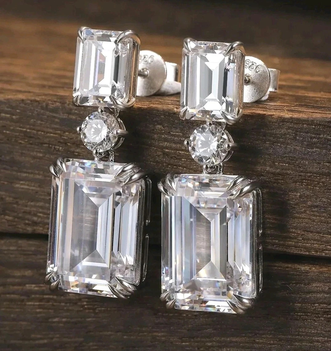 13 Ct Treated Certified Off White Diamond Solitaire Dangler Earrings, 925 Silver