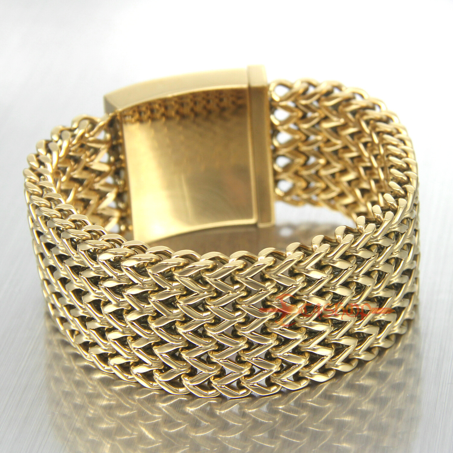 Heavy Stainless Steel Mesh Franco Chain Cuban Men Bracelet Gold Plated 30mm Wide