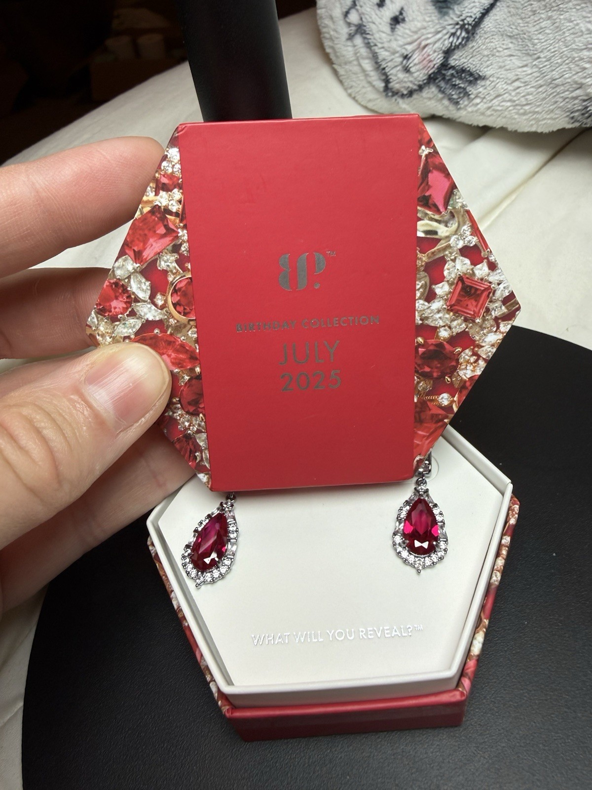 BP Hematite Plated Lab-Created Red Ruby Pear Teardrop Dangle Earrings ER32853