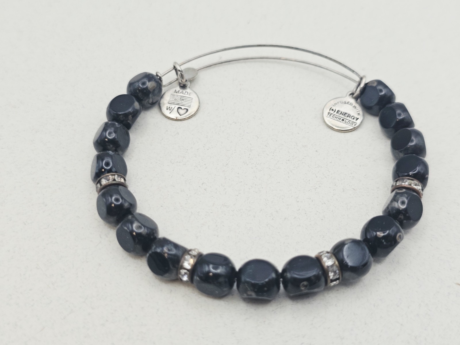 Alex and Ani ” Eden Cobalt ” Blue & Silver Beaded Bangle Bracelet 🎁