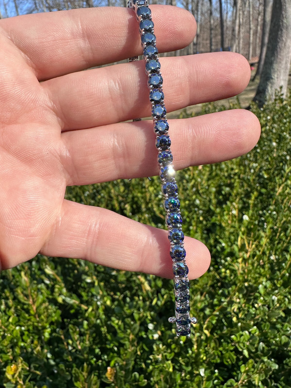 Real Iced Dark Blue MOISSANITE 5mm Tennis Bracelet 925 Silver Passes Tester GRA