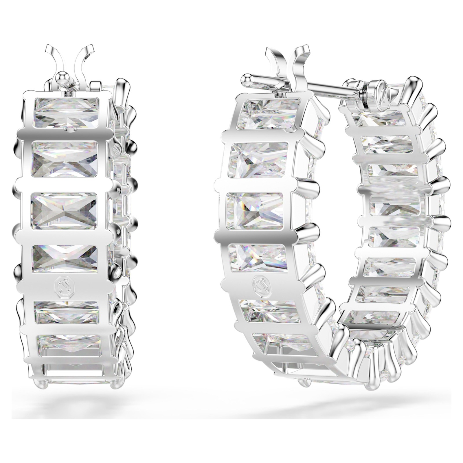 Swarovski Matrix Hoop Earrings, Baguette Cut, White, Rhodium Plated 5733397