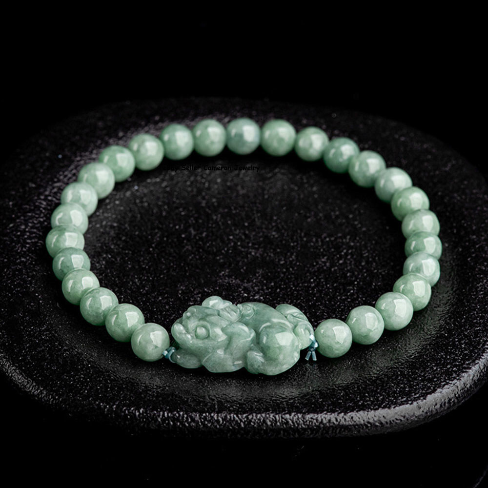 Real Grade A Natural Green Jade Jadeite Women Lucky 6mm Pixiu Beads Bracelet