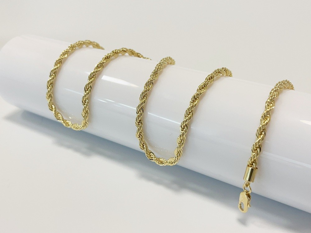 10K Yellow Gold SOLID Rope Chain Necklace Diamond Cut Real Gold 3mm 22inch