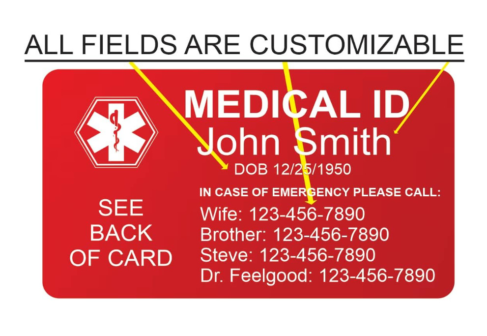 Wallet Medical Alert Card Custom Engraved ID Information Cards 2 Sides Engraving