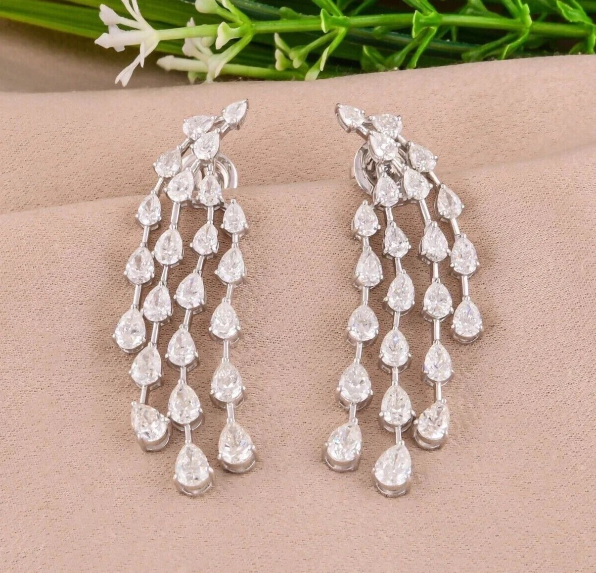 2 Ct Pear Cut Simulated Diamond Drop Dangle Earrings In 14k White Gold Plated
