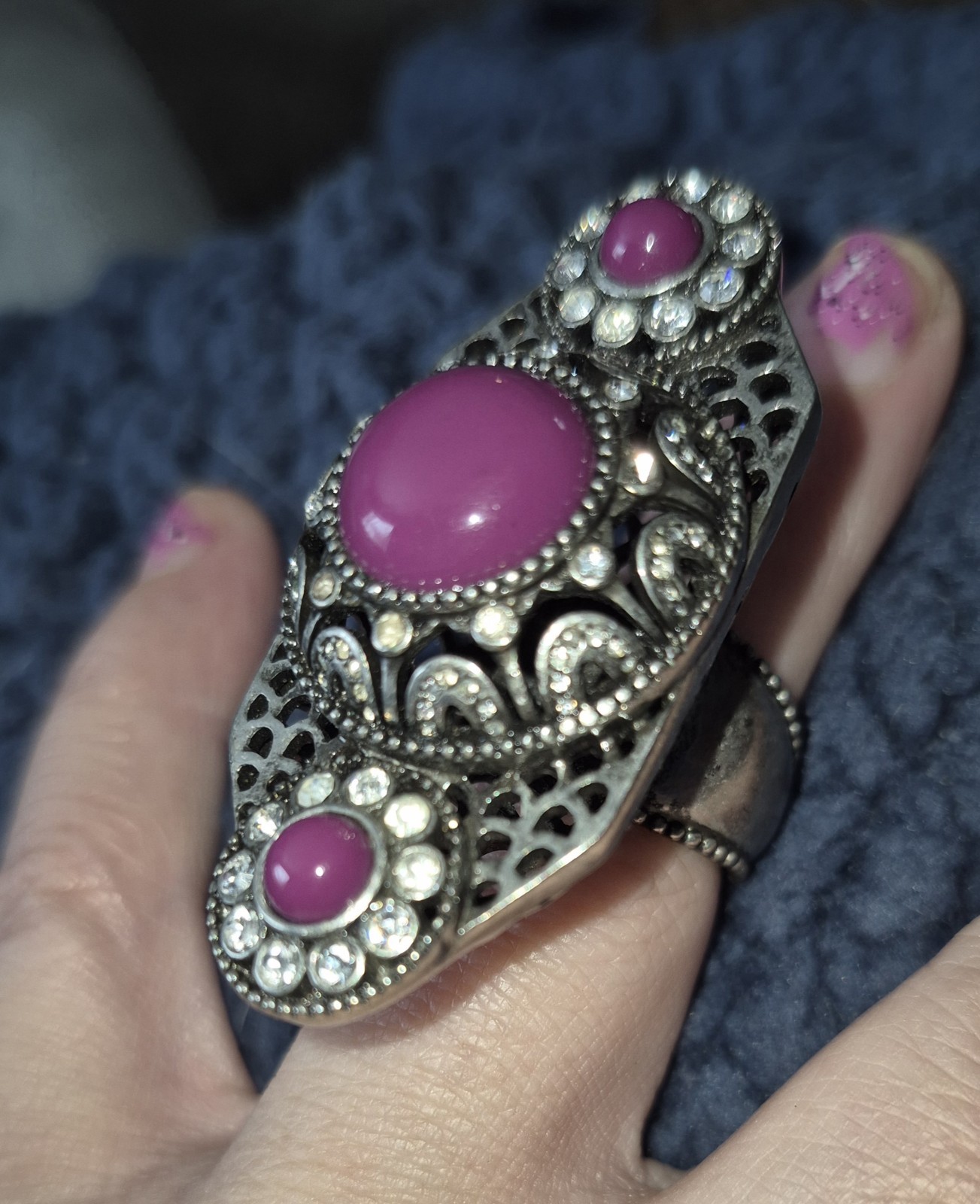 Lea Sophia Womens Ring. Purple and Silver. Size 7. Statement Piece Unique Chunky