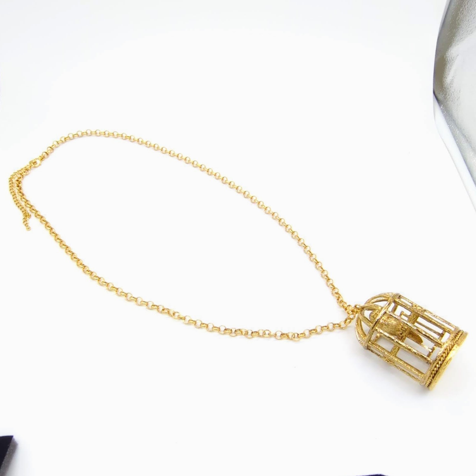 Rara Avis Iris Apfel Birdcage Statement Necklace Gold Tone 36 in Chain Signed
