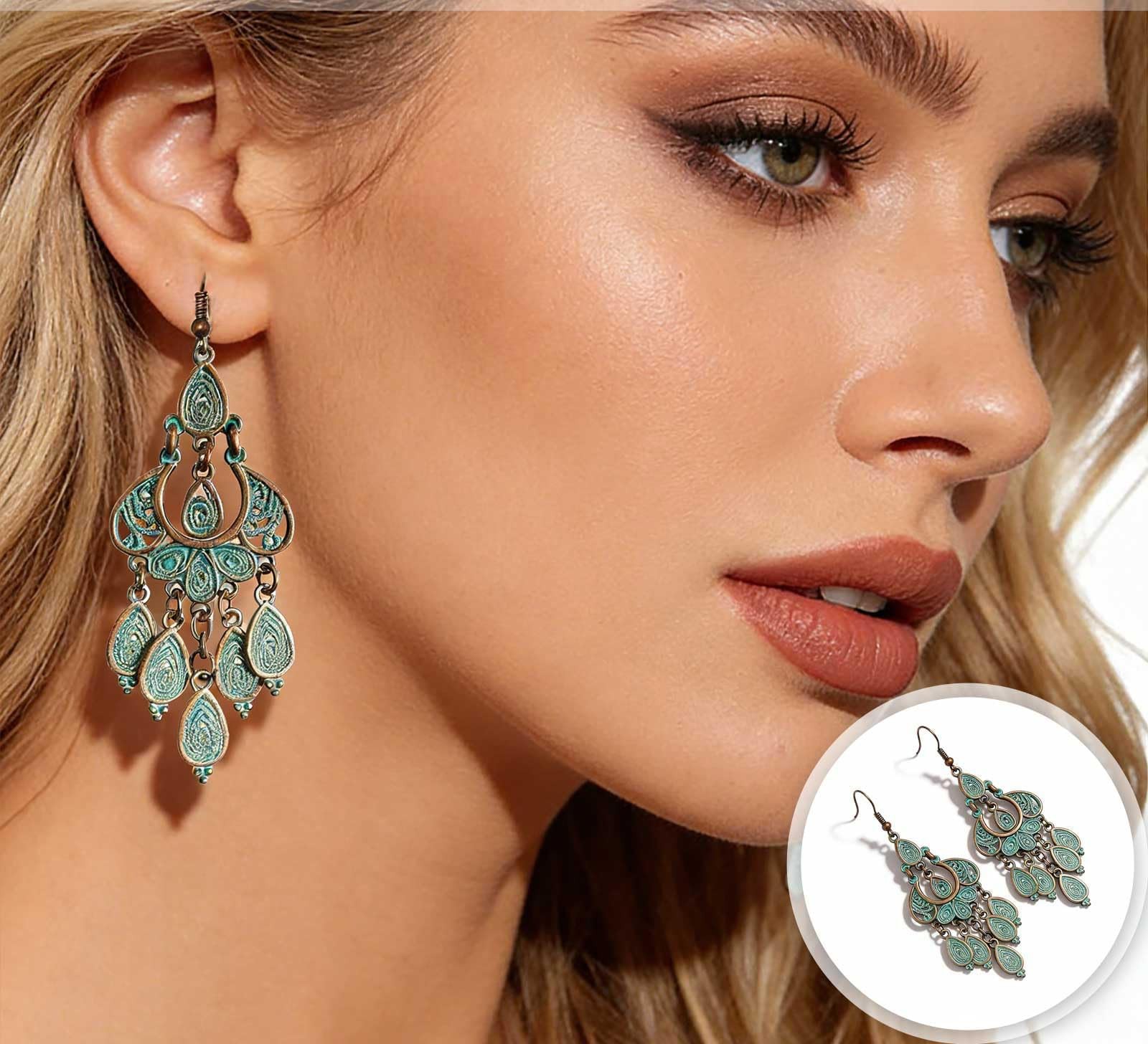 Bohemian Vintage Bronze Chandelier Teardrop Flower Geometry Dangle Drop Earri…