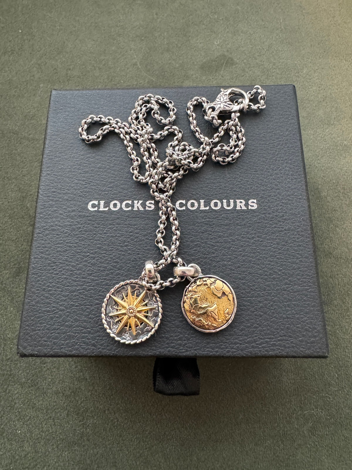 Clocks and Colours Sterling Silver Pendant Land Ho! X Brass Inlay