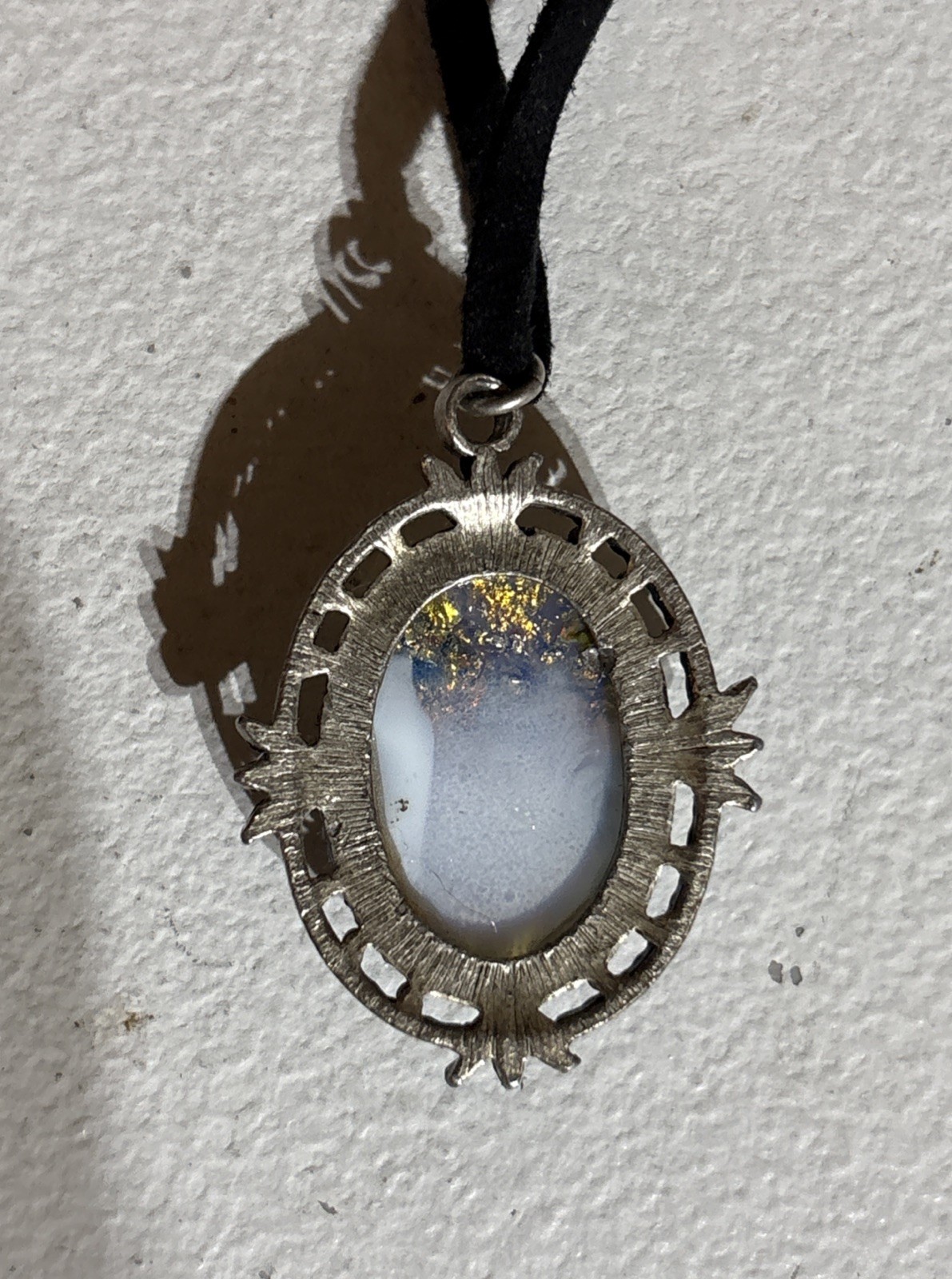 Robert Rose Opal‑Style Cabochon Pendant Necklace Victorian Gothic Velvet Cord
