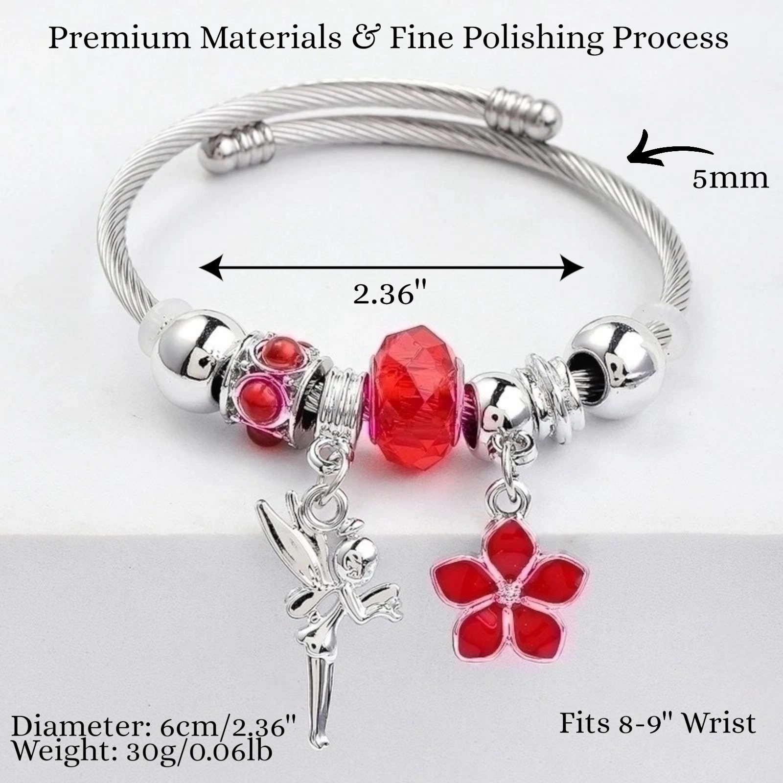 Elegant Charm Bangle Bracelet Stainless Steel Cuff Adjustable Jewelry