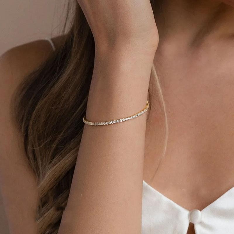 Bracelet Silver Color Full Zircon Crystal Link Chain Bangle Women Fine Jewelry