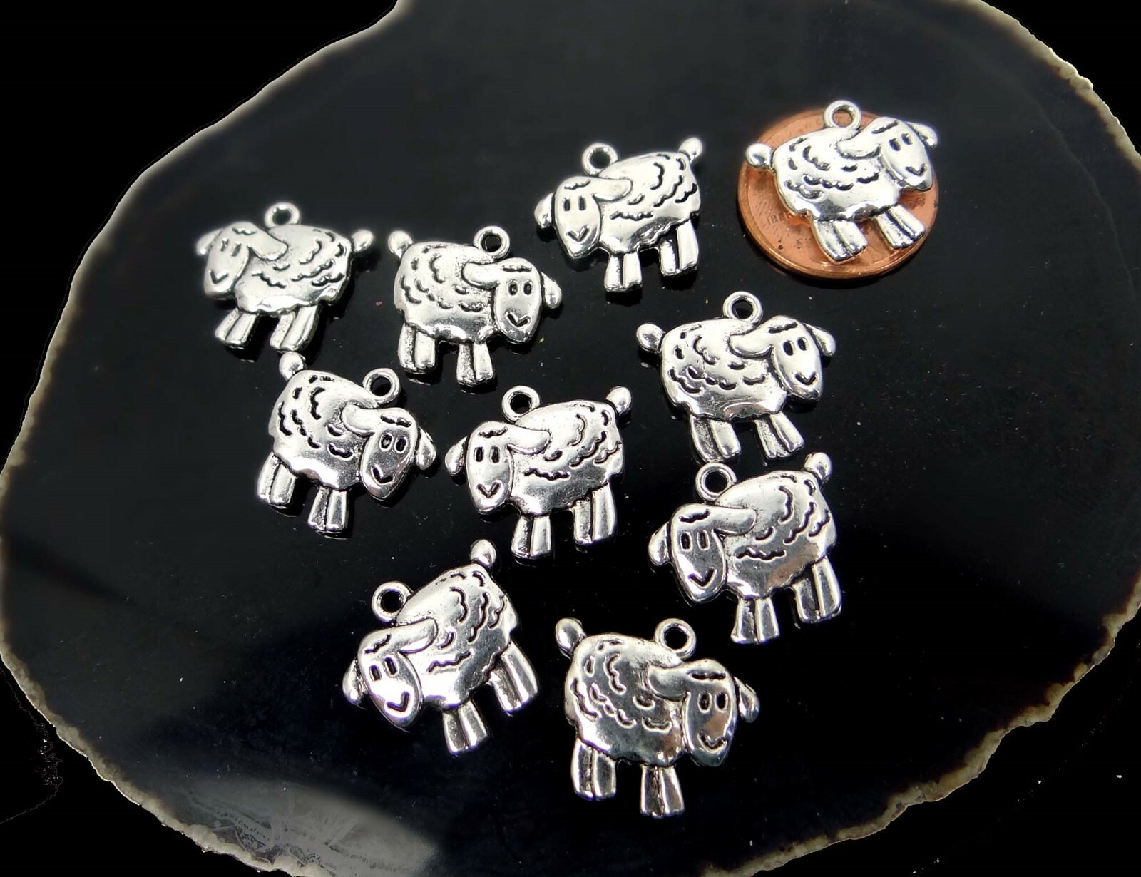 10 Sheep Charms Antique Silver Pewter Lamb Pendants 18x16mm