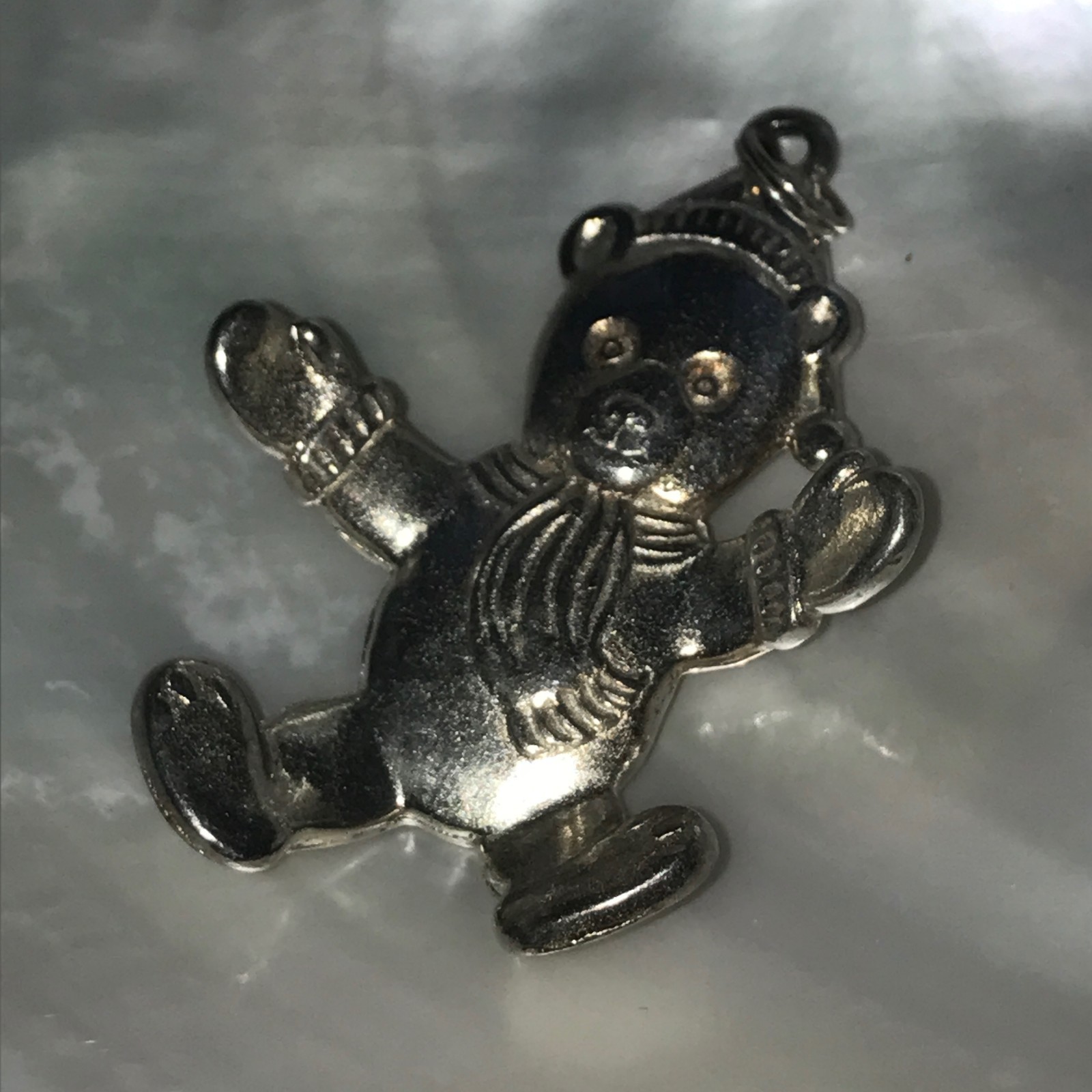 Estate Large Gorham 1986 Signed Silvertone Teddy Bear with Mittens Pendant – mar