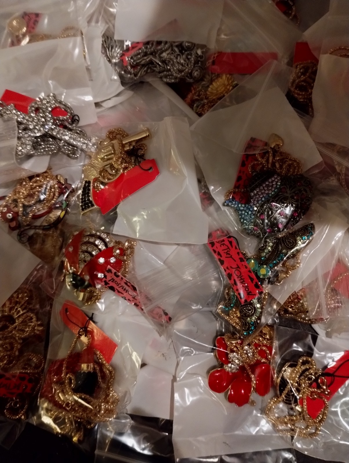 BETSEY JOHNSON Rhinestone novelty pendant necklaces/ Pins Wholesale lot Of 25