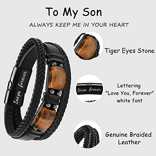 To My Son Bracelet from Dad Gifts for Son Men Leather Bracelets for Teen Gift..