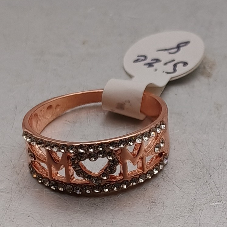 Rose Gold Tone Heart Cutout Love Metal Band Ring Size 8 No Stone,has Mom On It.