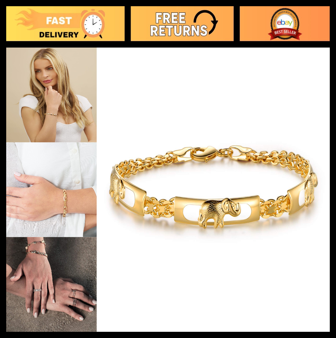 18K Gold Plated Elephant Bracelet – Unique Women’s Jewelry & Gift Idea
