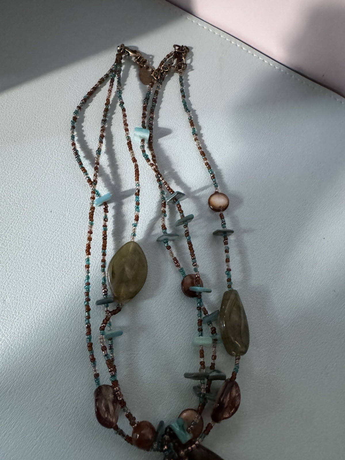Multicolor Glass Gemstone Beaded Multi-Strand Oval Pendant Necklace Bohemian