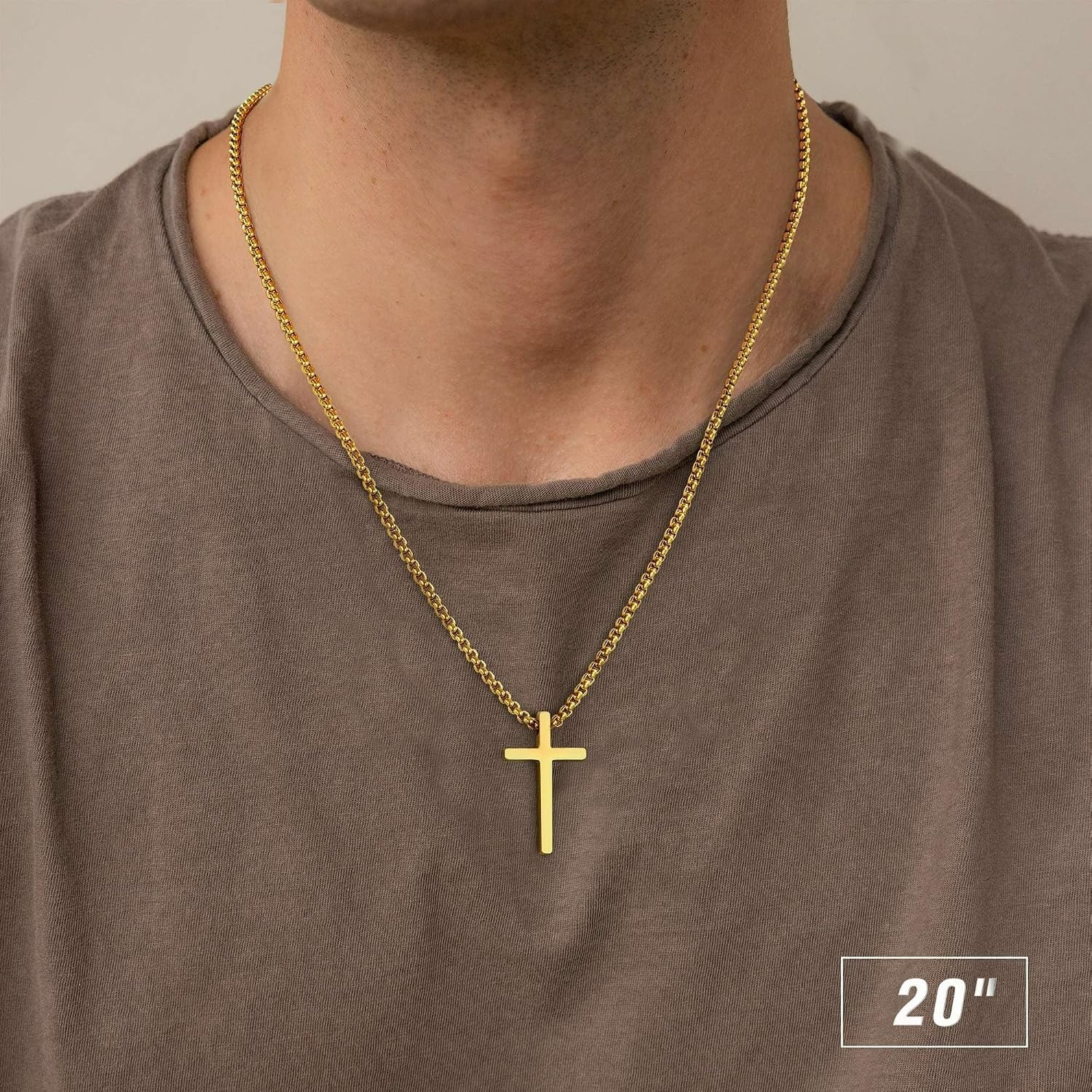 Plain Gold Cross Pendant Necklace – Eco-Friendly Stainless Steel, 20 Inch Length