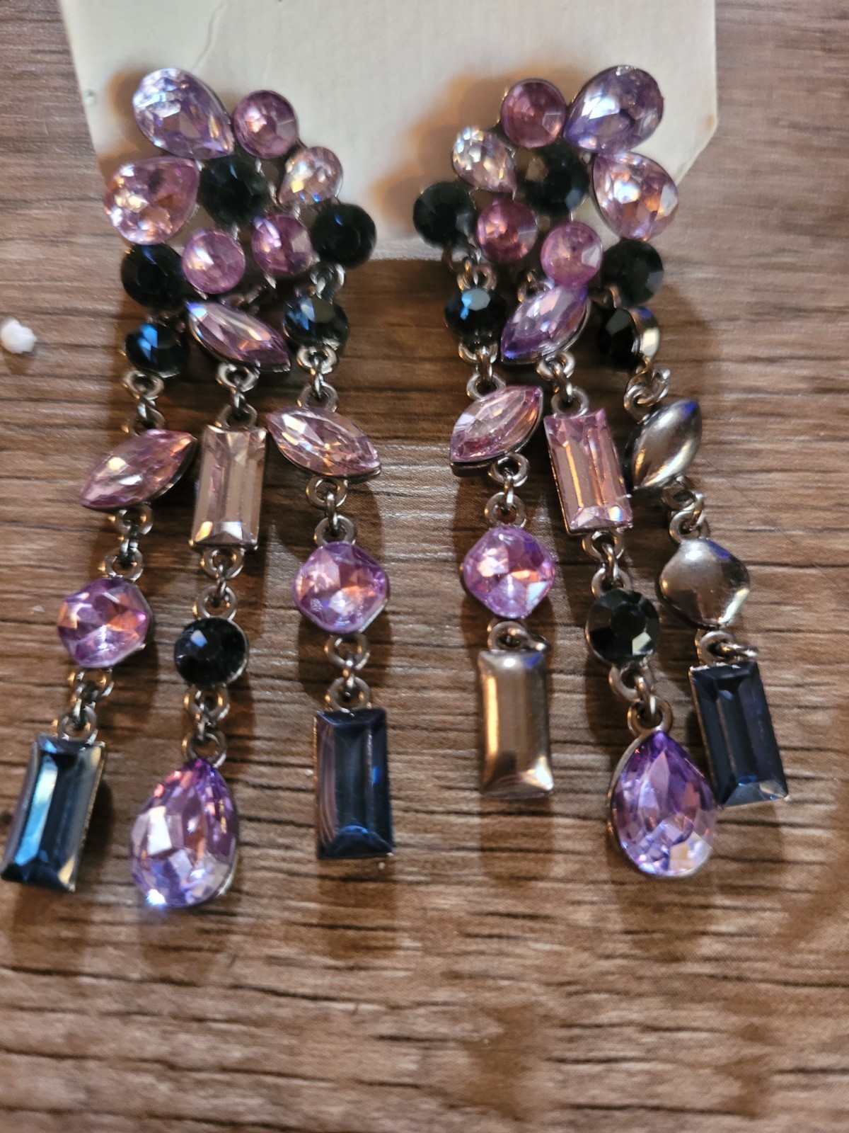 Purple And Black Flower Dangle Drop Chandelier Earrings Pierced Post Back…