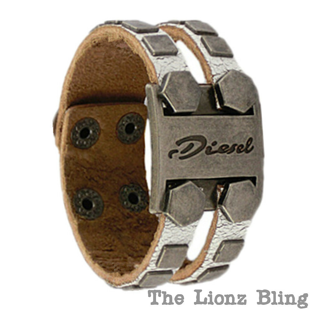 Urban Punk Genuine Leather “Diesel” Band & Bolt Face Bracelet – Brown