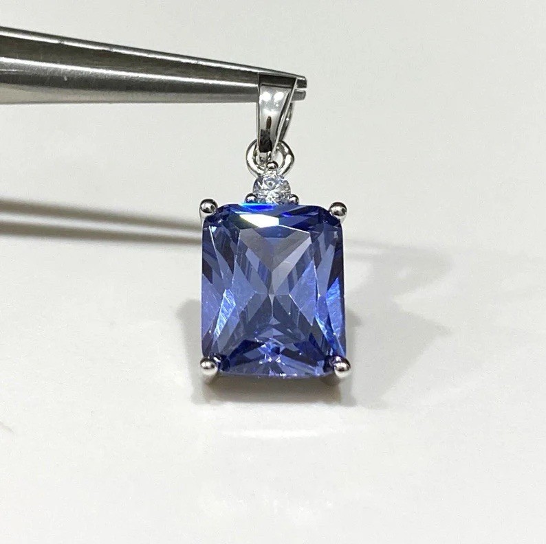 6.0 Ct Radiant Cut Tanzanite 935 Argentium Silver Pendant Accent Gift