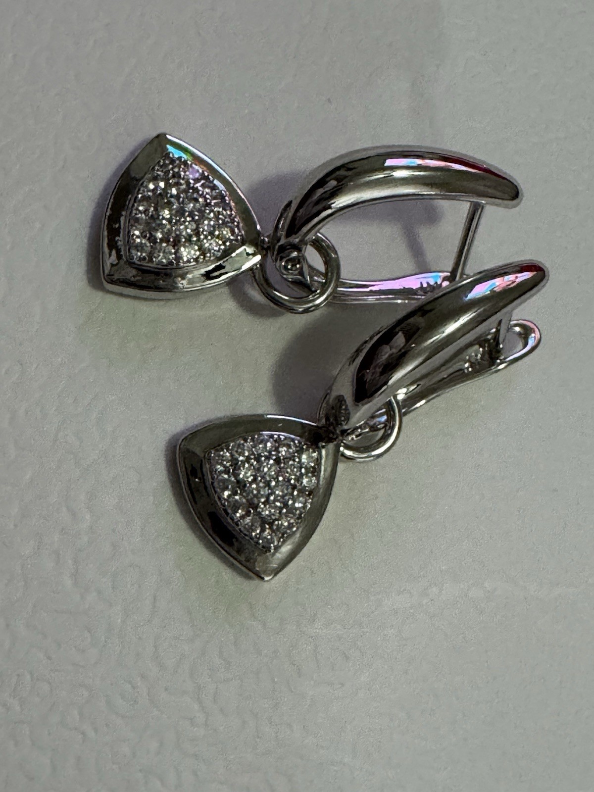 Silver-Tone Leverback Dangle Triangle Earrings w/ Pavé Crystal Stones