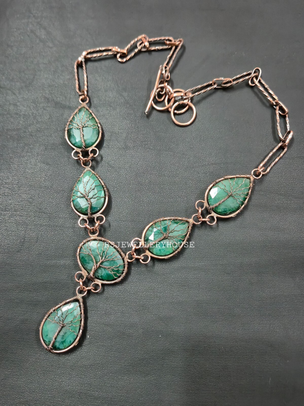 Tree Of Life Zambian Emerald Necklace Copper Wire Wrapped Handmade gift Necklace