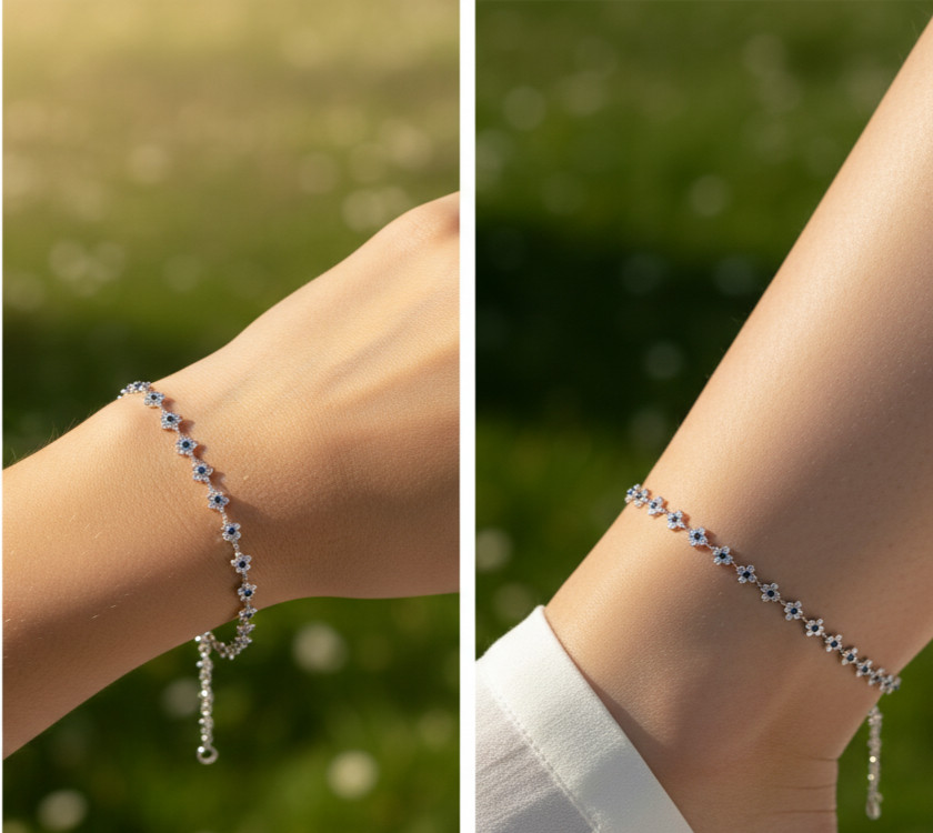 Elegant Designer Floral Anklet Silver-Plated Brass Chain Handmade Jewelry