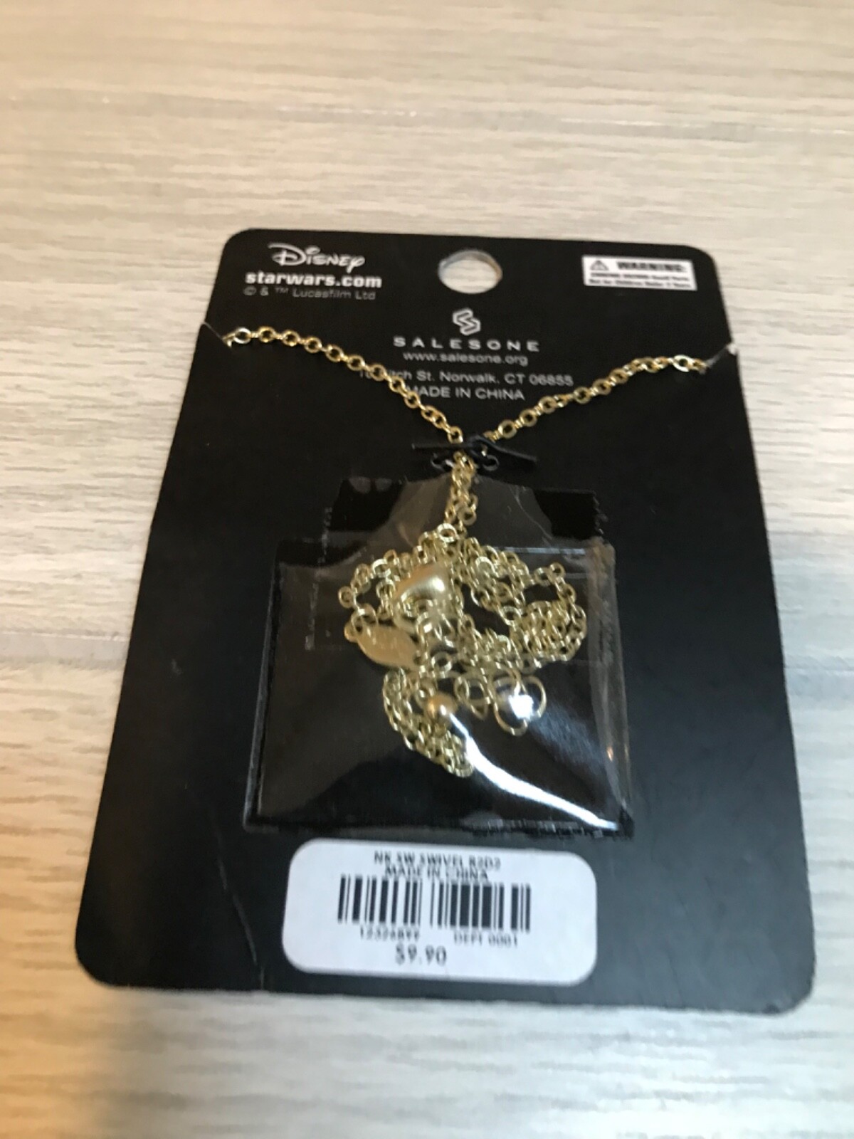 Necklace Teens, R2D2 Charm Antique Gold, Star Wars, Disney, 