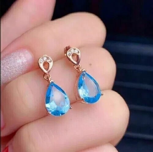 Pear Cut Simulated Blue Topaz Pretty Women’s Drop Earring 14K Rose Gold Plated