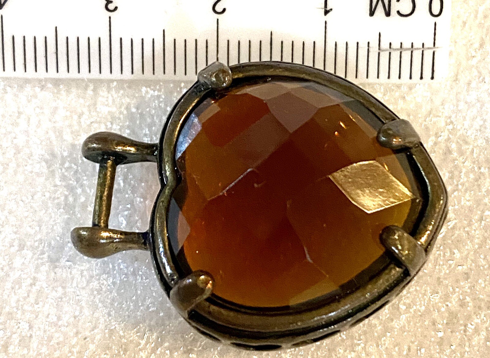 Amber colored Glass Stone Antique Pendant Cutout Hearts Edge