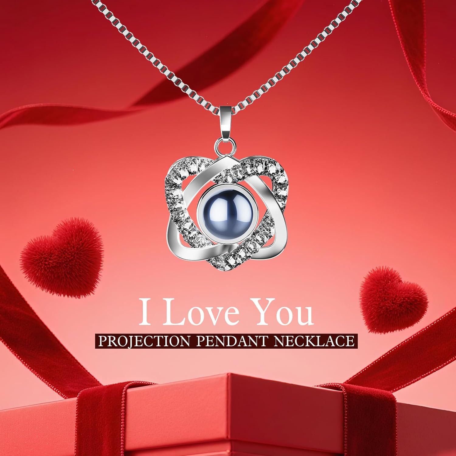 Preserved Red Rose Necklace with I Love You Heart – Forever Flowers Romantic Gif